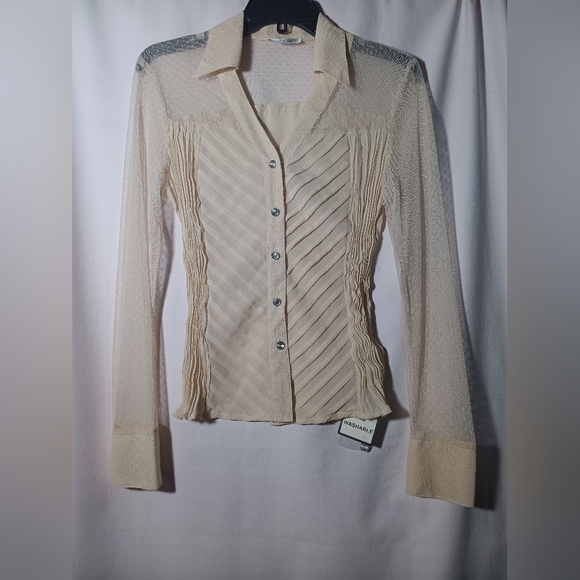 kaelyn max Dresses & Skirts - KAELYN MAX Chic Cream Sheer Blouse with Stripes